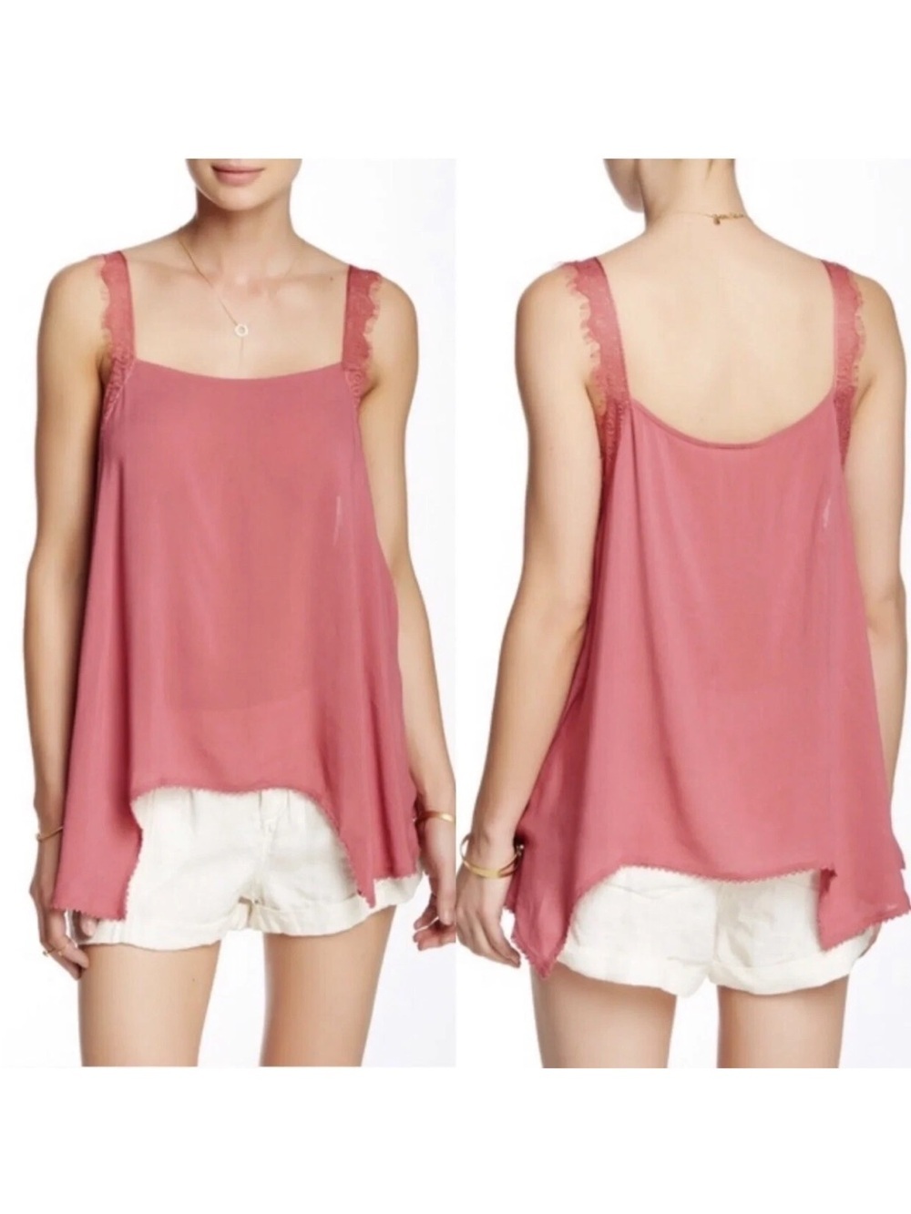 Free People Lace Trim Dobby Dot Tank